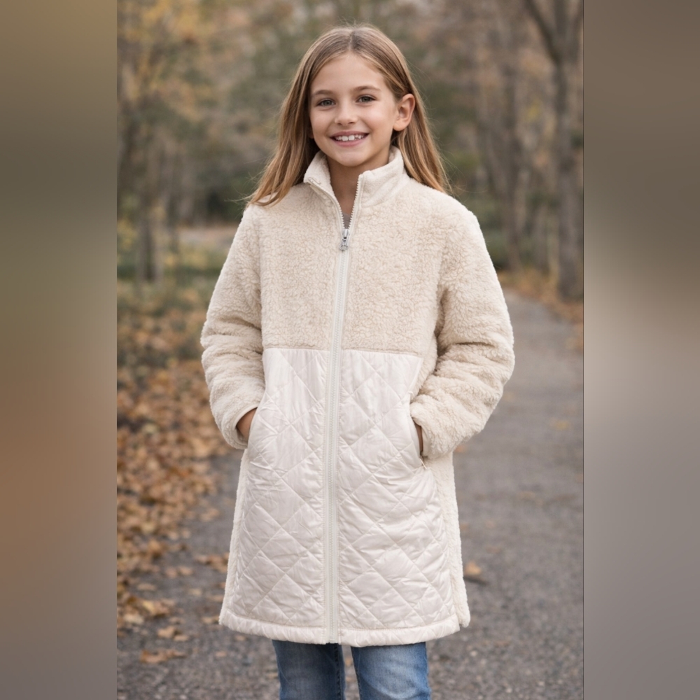 Athleta Girls Cream Sherpa and Quilted Jacket